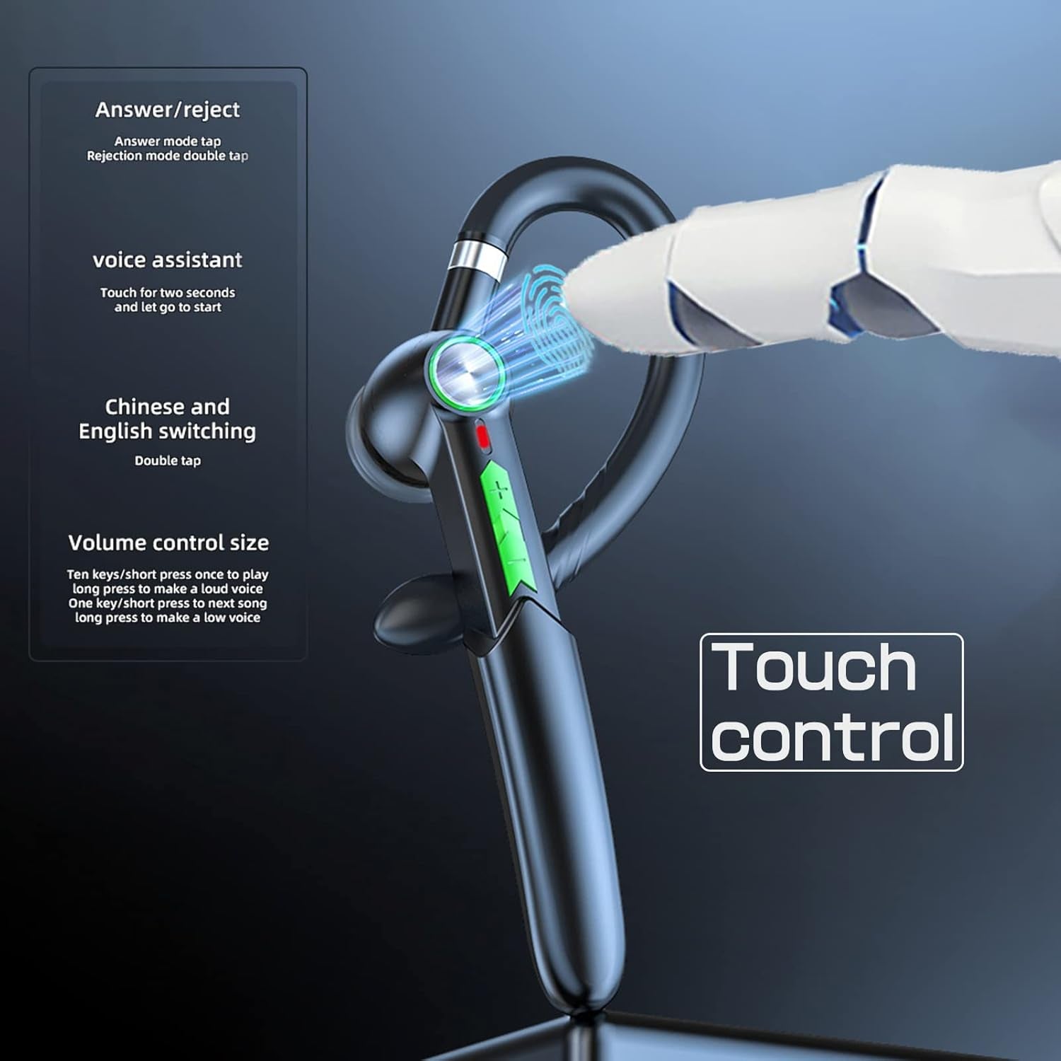 Single-Ear Bluetooth Earpiece with Noise Cancelling – Wireless Hands-Free Headset for Iphone & Cell Phones, Built-In Mic, 10Hrs Battery Life