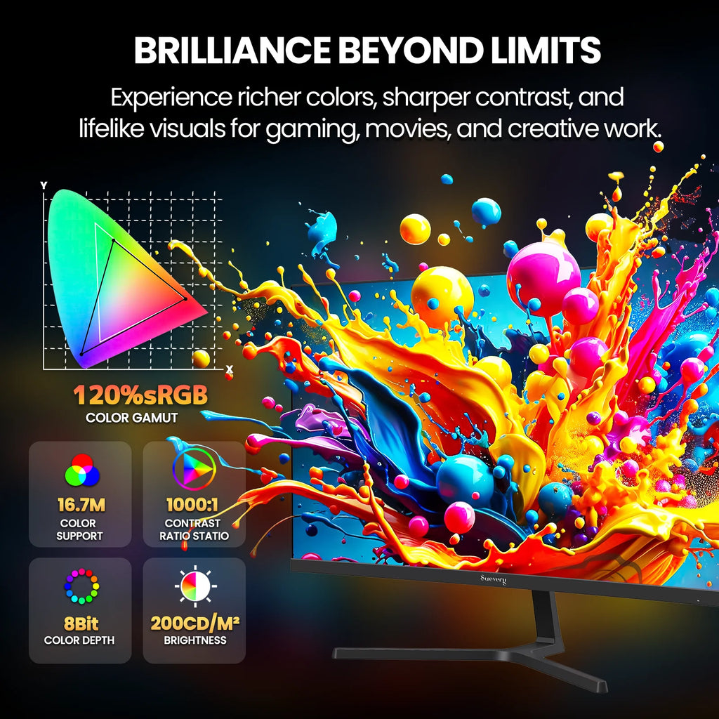 24" Gaming Monitor, IPS Panel, 200Hz/Fhd 1080P Frameless Computer Monitor,Built-In Speakers, 120% Srgb, Freesync, Black